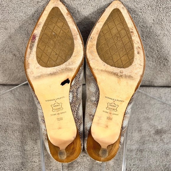 Donald J Pliner Silver Lace Metallic Pointed Toe Heels Tion Pumps 10M Party - Picture 9 of 10